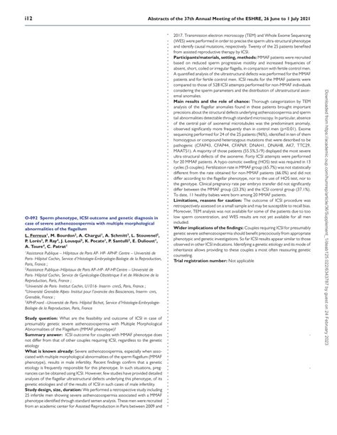 (PDF) O-092 Sperm phenotype, ICSI outcome and genetic diagnosis in case of severe ...