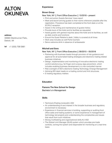 Front Office Executive Resume Samples Velvet Jobs