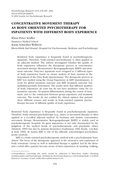 PDF Concentrative Movement Therapy As Body Oriented Psychotherapy For