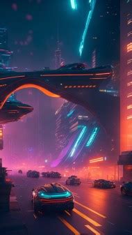 AI Generated Aesthetic Cyberpunk Style City Street At Night Wallpaper