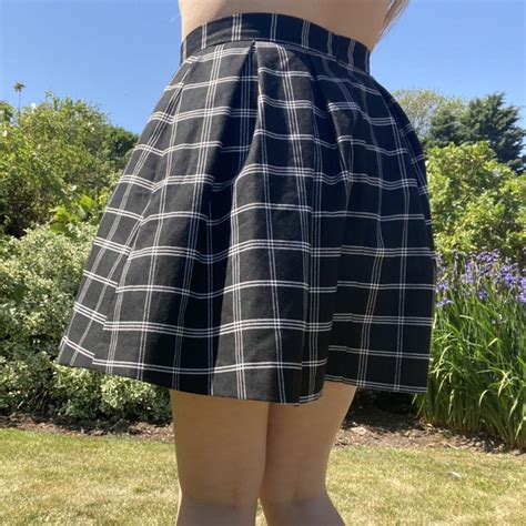 Black And White Checkered School Girl Style Skirt Depop