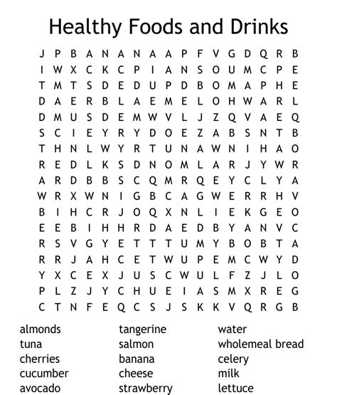 Healthy Foods And Drinks Word Search Wordmint