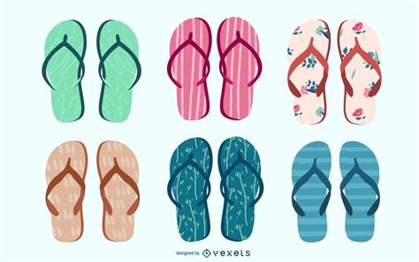 Conjunto De Vectores De Chanclas De Colores Descargar Vector