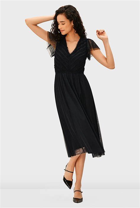 Shop Ruffle Frill Trim Sheer Tulle Dress Eshakti