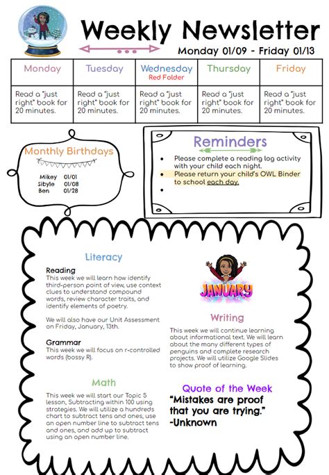 Weekly Newsletters - MRS. FEAGINS'S WEEBLY WEBPAGE