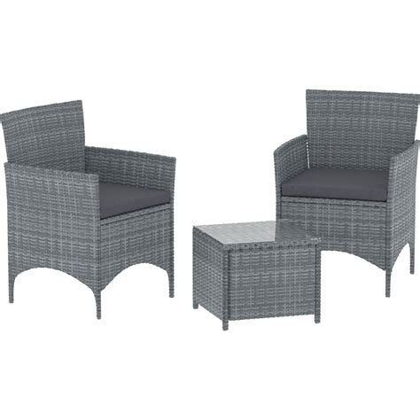 Garden Vida Bali Rattan Effect 2 Seater Bistro Set Grey Wilko