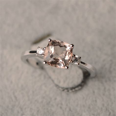 Morganite Ring Cushion Cut Ring Engagement Sterling Silver Ring for ...