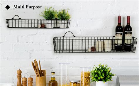 Myt Country Rustic Wall Mounted Black Metal Wire Storage Baskets Display Racks