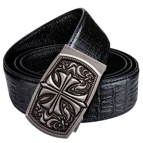 Hi Tie Casual Designer Mens Black Belts Crocodile Luxury Leather Belt