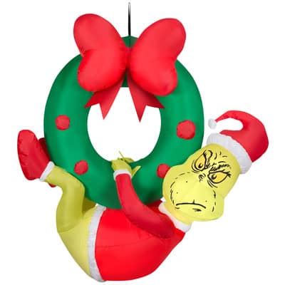 Ft Airblown Inflatable Dr Seuss Grinch Hanging From Wreath Michaels