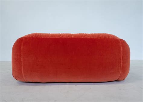 Italian Mid Century Modern Orange Velvet Sofa