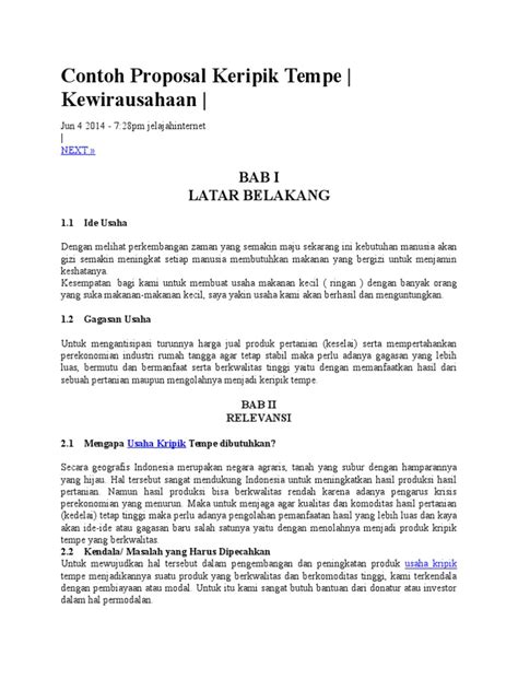 Contoh Proposal Usaha Tempe Kripik Mosi