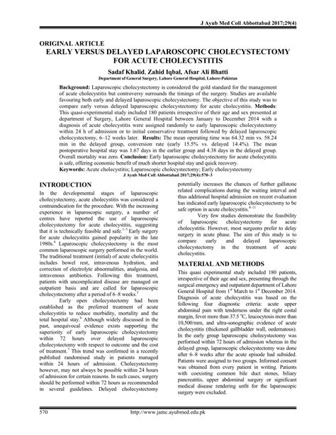 PDF Early Versus Delayed Laparoscopic Cholecystectomy For Acute