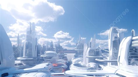 Futuristic City Scene And Skyline Background, 3d Illustration, White Futuristic City In Sunny ...