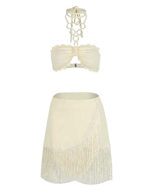 Lace Backless Bandeau Top And Skirt