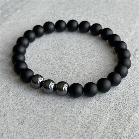 Men S Beaded Bracelet Mm Or Mm Matte Onyx And Etsy