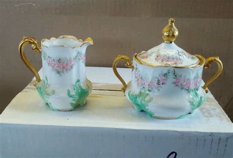 Z S C BAVARIAN IRMA CHINA CREAMER AND SUGAR SET FLOWER DESIGN WITH