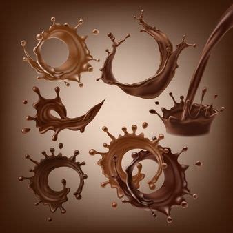 Conjunto de ilustrações vetoriais 3d salpicos e gotas de chocolate