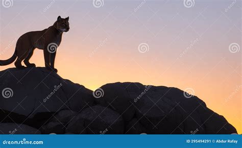 A Silhouette of a Mountain Lion on a Rocky Outcrop at Sunset Stock Image - Image of temple ...