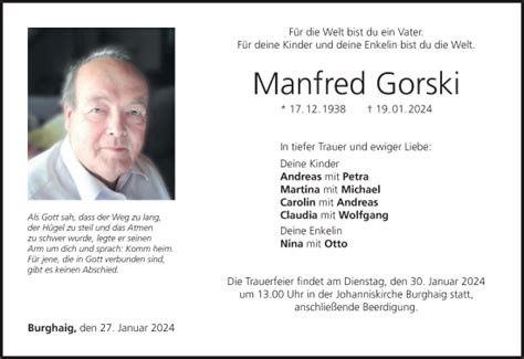 Manfred Gorski Traueranzeige Trauer InFranken De