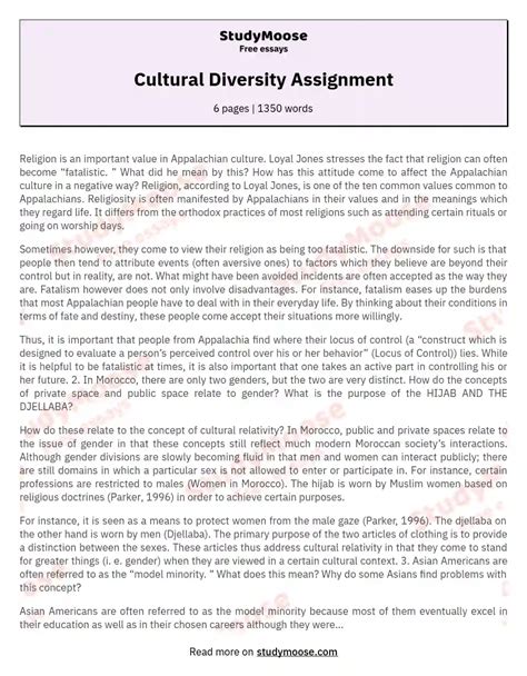 Cultural Diversity Assignment Free Essay Example