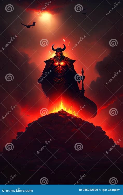 Satan In Hell Above A Pile Of Corpses Dark And Scary Night Realistic