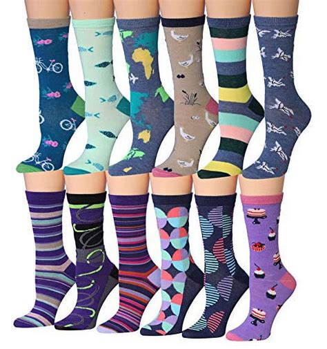 Colorfut Womens 12 Pairs Colorful Patterned Crew Socks Wc88 Ab