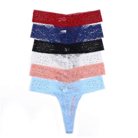 6 Pairs Of Women S Lace Breathable Thongs T Back Low Waist Panties