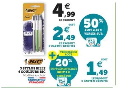 Promo Stylos Bille Couleurs Bic Chez Hyper U Icatalogue Fr