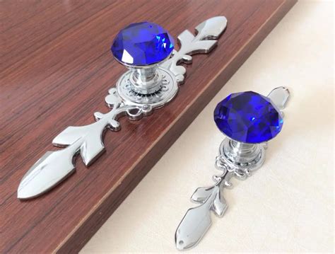 Blue Crystal Knobs Dresser Pulls handles Backplate / Glass Cabinet pulls Handle Knob Kitchen ...