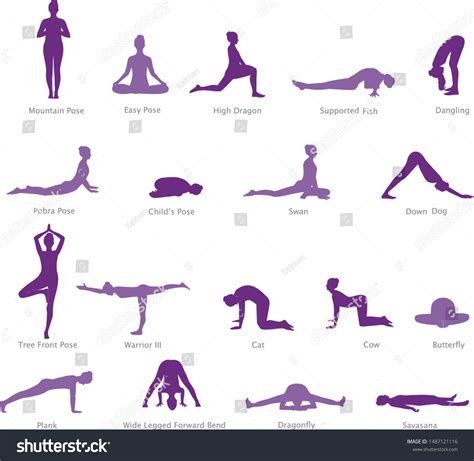 Vector Illustration Yoga Poses Silhouette Set Stock Vector Royalty