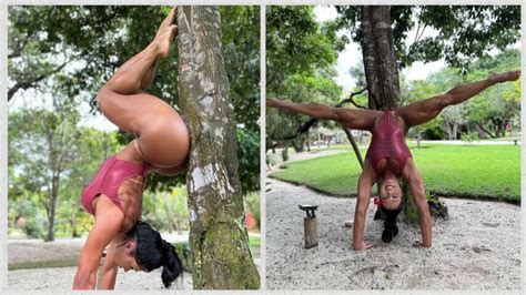 Em Porto Seguro Gracyanne Barbosa equilibra na árvore e coloca bumbum