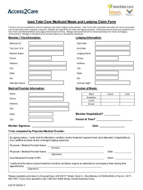 Fillable Online Itc Medicaid Meals And Lodging Claim Form Medicaid