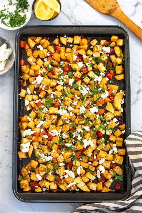 Greek Roasted Potatoes With Peppers Feta Recipe Ocean