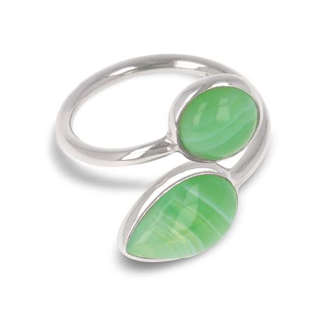 Bague Femme duo pierres d agate verte et argent rhodié 925 000 Femme