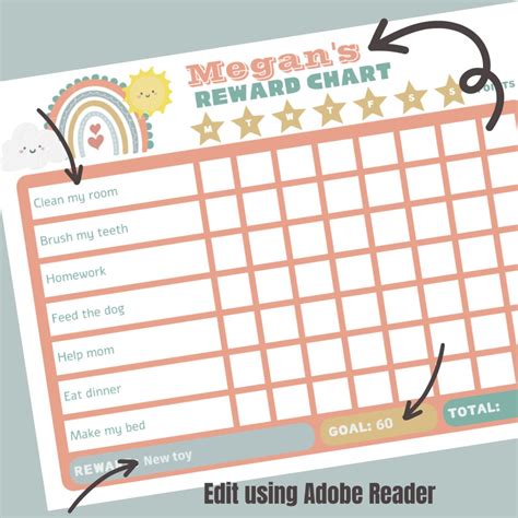 Editable Rainbow Reward Chart Pink Rainbow Daily Chore Etsy