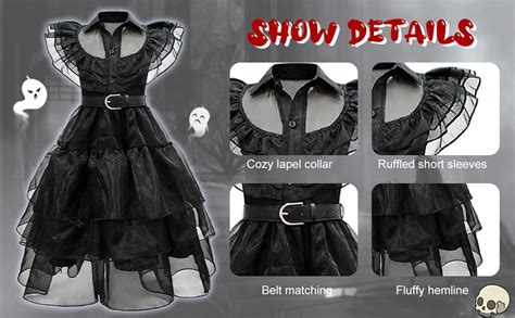 Costum Carnaval Cosplay Fete Wednesday Addams Party Chili Cu Maneca