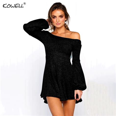 Off Shoulder Loose Mini Bodycon Dress Autumn Winter New Long Sleeve