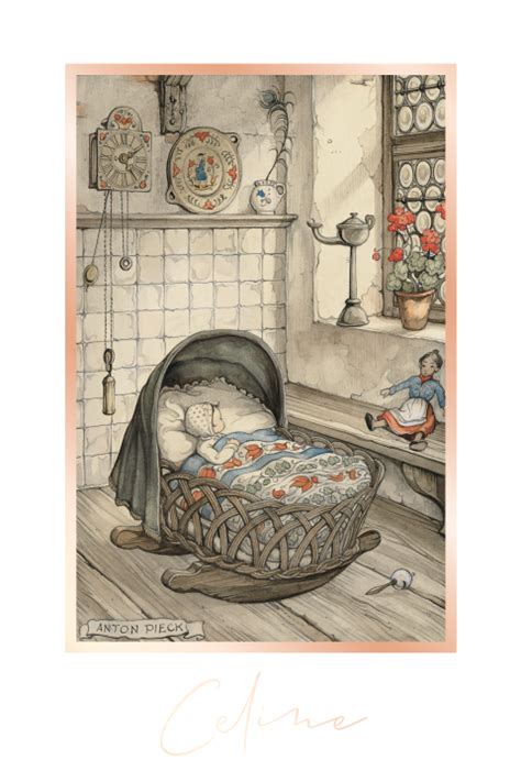 Anton Pieck Geboortekaart Baby Houten Wiegje