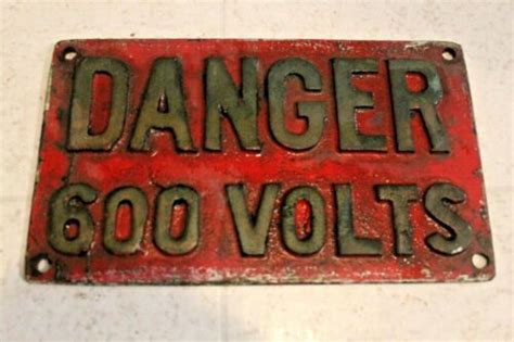 Antique Original Heavy Solid Brass Danger 600 Volts Railroad Caboose