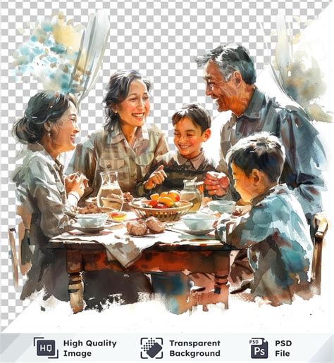 Imagen De Psd Transparente Familia Feliz Sentada En La Mesa De Comedor