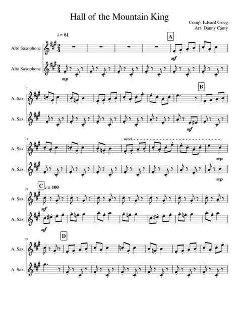 In The Hall Of The Mountain King Alto Sax Duet Sheet Music For Alto