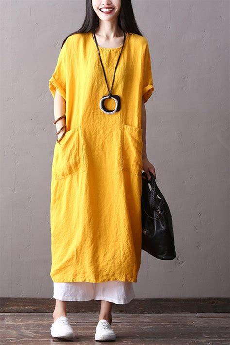 Fashion Cotton Linen Maxi Dresses Women Loose Clothes Q2062 Linen