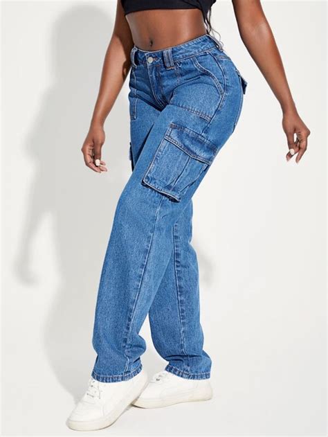 Shein Sxy Flap Pocket Side Cargo Jeans Shein Usa