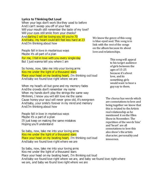 Lyrics to thinking out loud
