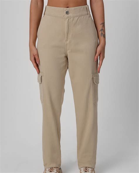 Riachuelo Cal A Jeans Color Feminina Cargo Cintura Baixa Bege Pool