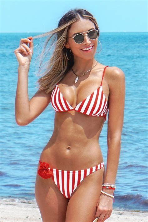 Bikini rayé triangle rouge et blanc Cupshe France