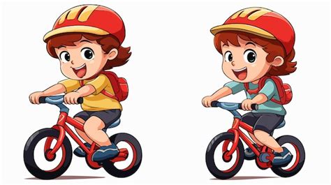 El niño feliz montando en bicicleta con casco Ilustración vectorial de