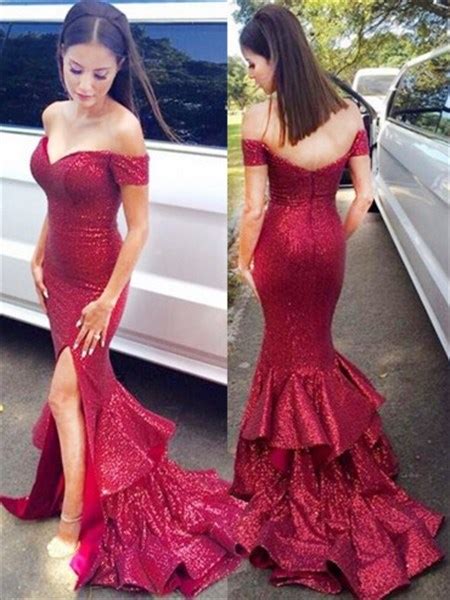 Burgundy Strapless Sweetheart Mermaid Prom Dress With Side Slit