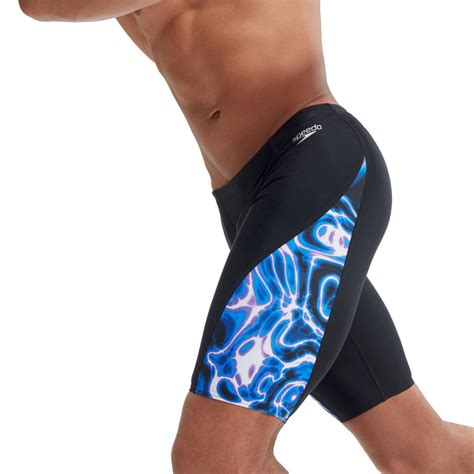 Speedo Mens Allover V Cut Jammer Black Blue Ness Swimwear